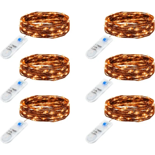 6Pack Orange Fairy Lights Battery Operated w/Timer