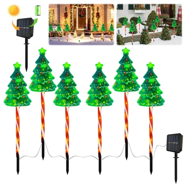 6 Pack LED Solar Lights IP65 Waterproof Xmas Tree