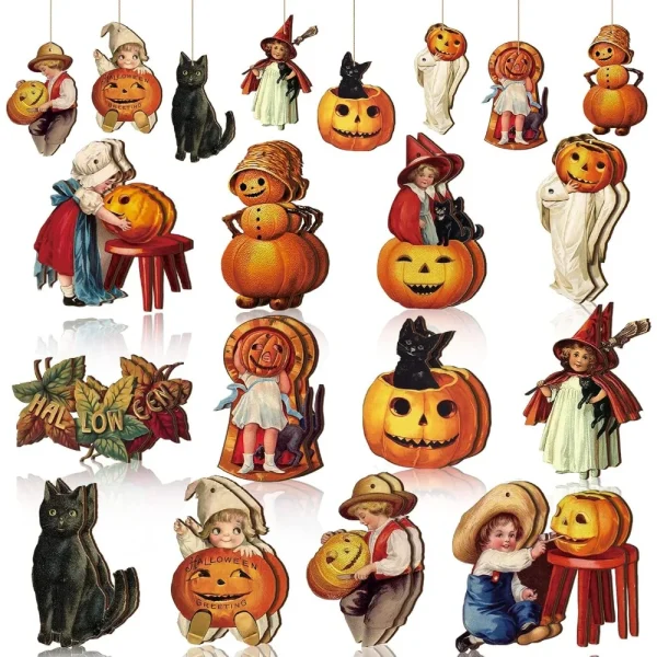 24 Pcs Wood Ornaments for Tree Vintage Halloween