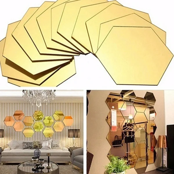 12PCS Hexagonal 3D Mirror Wall Stickers