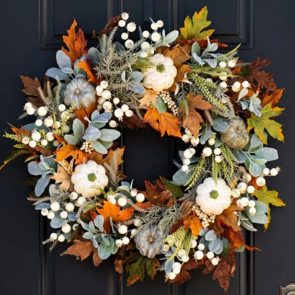 Autumn Maple Leaf Wreath w/ White Pumpkin