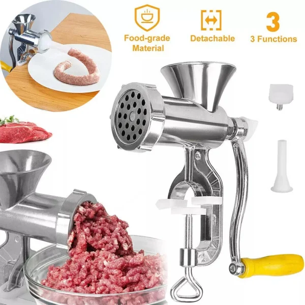 Manual Meat Grinder Silver Aluminum Alloy